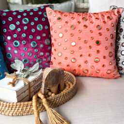 "Peach Orange Art Silk Decorative Throw Pillow Cover, 16""x16" - thumbnail 3