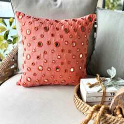 "Peach Orange Art Silk Decorative Throw Pillow Cover, 16""x16" - thumbnail 2