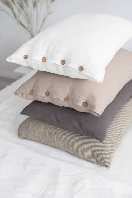 Washed Linen Pillow Cases/Decorative Cushion Cover Linen Bedding Case With Coconut Buttons - image 1