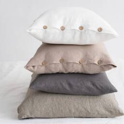 Washed Linen Pillow Cases/Decorative Cushion Cover Linen Bedding Case With Coconut Buttons - thumbnail 3