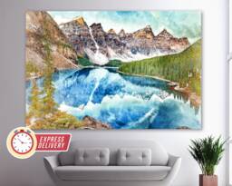 Moraine Lake Canvas Print, Painting, Landscape, Wall Art, Canada Canvas, Nature Art - thumbnail 1
