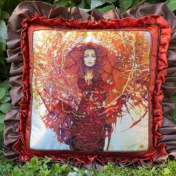 Silk Pillowcase .sun Pillow. Home Decor Fire Queen. Sun Goddess. Before The Pillow , Double Ruffled, Exclusive Decor - thumbnail 4