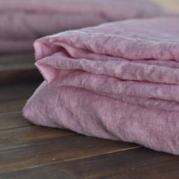 Linen Sheet Set Of 4Pc Stone Washed Sheets & Two Pillowcases Ruflle Super Soft Luxury Flax Melange Pink - Full Double Queen King Twin - thumbnail 4