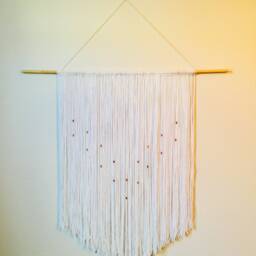Black Wool Macrame Wall Hanging - Copper Accents, Wood Dowel - thumbnail 4