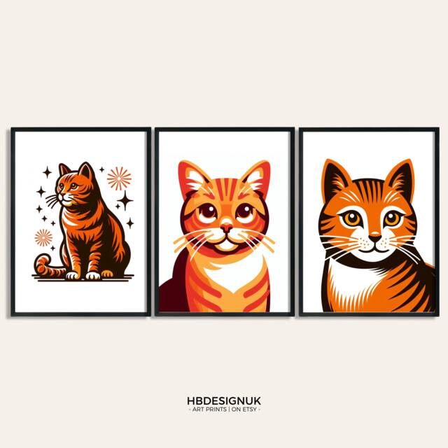 Ginger Cat Print Set - Of 3 Posters - Scandi Style Scandinavian Picture Wall Art Home Decor Gift For Lover Artwork - image 1