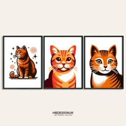 Ginger Cat Print Set - Of 3 Posters - Scandi Style Scandinavian Picture Wall Art Home Decor Gift For Lover Artwork - thumbnail 1