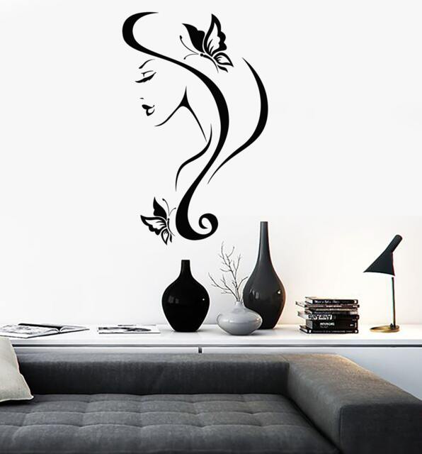 Wall Vinyl Decal Butterflies in Woman's Hair Beautiful Face Cool Abstract Modern Home Decor - #1100Dz - image 1