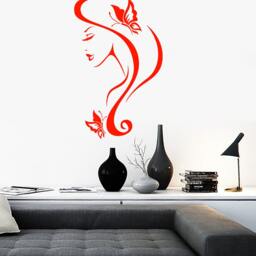 Wall Vinyl Decal Butterflies in Woman's Hair Beautiful Face Cool Abstract Modern Home Decor - #1100Dz - thumbnail 2