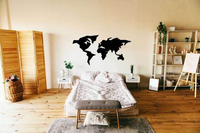 Black Magnetic Metal World Map Geometric Wall Art - image 1