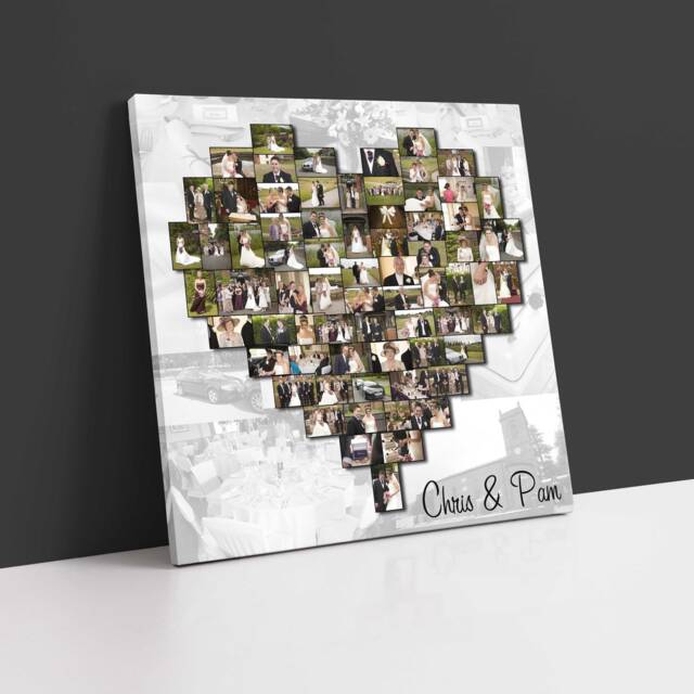 Heart Photo Collage Canvas Custom Wedding, Anniversary, Or Family Gift - image 1