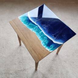 Resin Ocean Wave Coffee Table, Coastal Beach House Decor - thumbnail 3