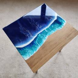 Resin Ocean Wave Coffee Table, Coastal Beach House Decor - thumbnail 2