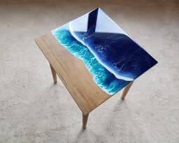 Resin Ocean Wave Coffee Table, Coastal Beach House Decor - thumbnail 1