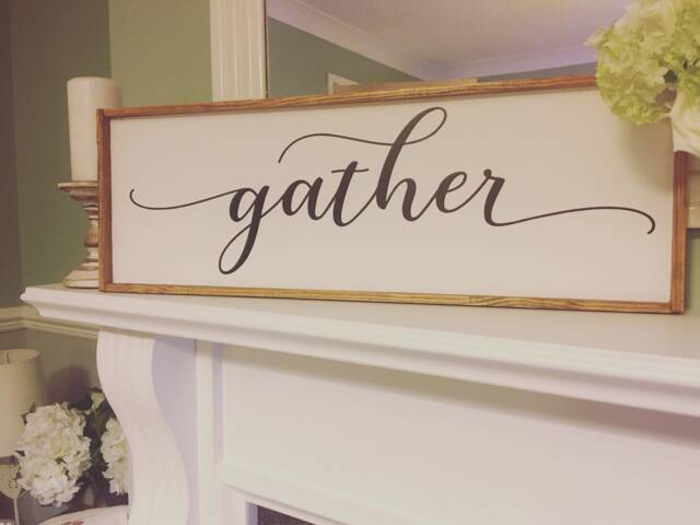 Gather Sign/Farmhouse Syle Decor Larger Gather Handcrafted & Painted Wall Decor/ Wood Framed - image 1