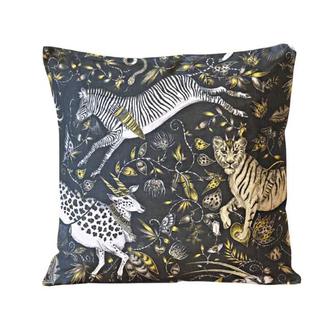 Clarke & Clarke, Jungle Animals Charcoal Gold Velvet Cushion Cover, Throw Pillow Home Decor - image 1