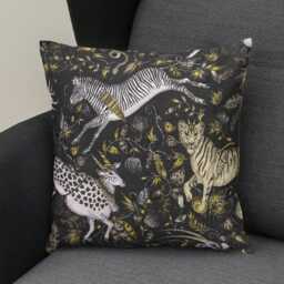 Clarke & Clarke, Jungle Animals Charcoal Gold Velvet Cushion Cover, Throw Pillow Home Decor - thumbnail 2