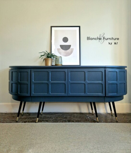 Long Curved Nathan Sideboard in Railings Grey With Black & Gold Tapered Legs - image 1