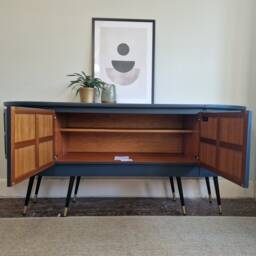 Long Curved Nathan Sideboard in Railings Grey With Black & Gold Tapered Legs - thumbnail 4