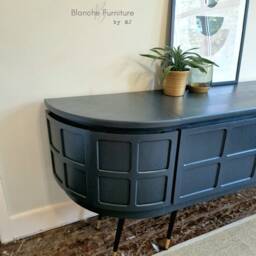 Long Curved Nathan Sideboard in Railings Grey With Black & Gold Tapered Legs - thumbnail 3