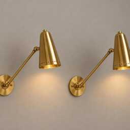 Pair Mid Century Modern Brass Wall Sconce, Vintage Adjustable Polished Brass, Modernist Bedside Light Retro Interior & Bathroom Lighting - thumbnail 2