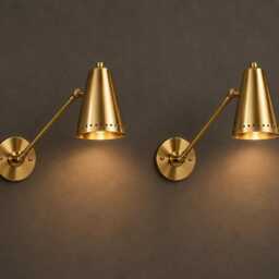 Pair Mid Century Modern Brass Wall Sconce, Vintage Adjustable Polished Brass, Modernist Bedside Light Retro Interior & Bathroom Lighting - thumbnail 3