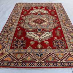 4'11x6'11 Ft Hand Knotted Afghan Kazak Area Rug - New Luxury Rug, Medallion Turkish Geometric Rug, For Livingroom - thumbnail 2