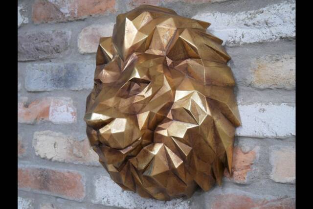 Golden Geometric Lion Head Wall Art - Mounted Style Ornaments Themed Gifts Bust Ornament - image 1