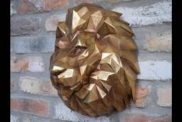 Golden Geometric Lion Head Wall Art - Mounted Style Ornaments Themed Gifts Bust Ornament - thumbnail 1