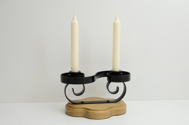 Black 2 Candlestick Holder. Solid Oak Base. Gothic Style - image 1