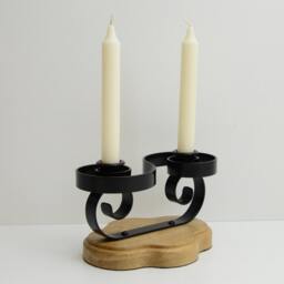 Black 2 Candlestick Holder. Solid Oak Base. Gothic Style - thumbnail 2