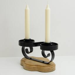 Black 2 Candlestick Holder. Solid Oak Base. Gothic Style - thumbnail 3