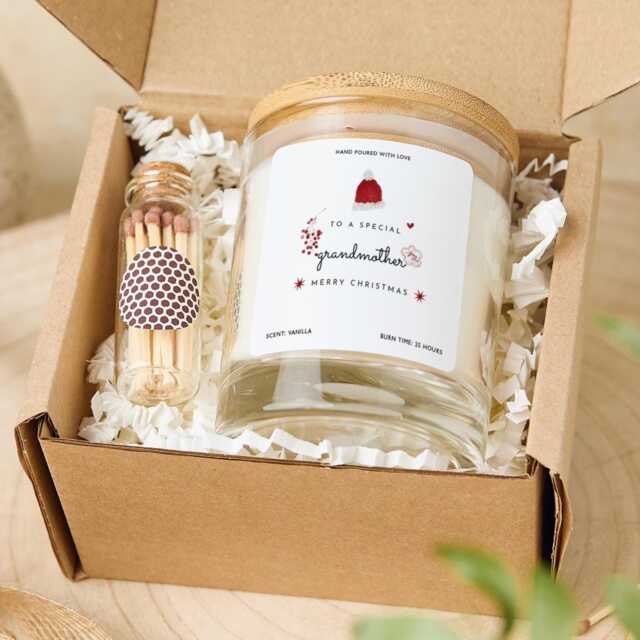Christmas Gift For Grandmother Vegan Soy Wax Candle With Bamboo Lid Free Package Mini Matches Jar - image 1
