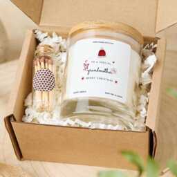 Christmas Gift For Grandmother Vegan Soy Wax Candle With Bamboo Lid Free Package Mini Matches Jar