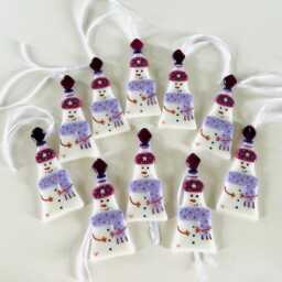 Festive Snowman Fused Glass Christmas Ornaments Box Set Of Two, Fused Glass Cornwall, Cornish - thumbnail 3