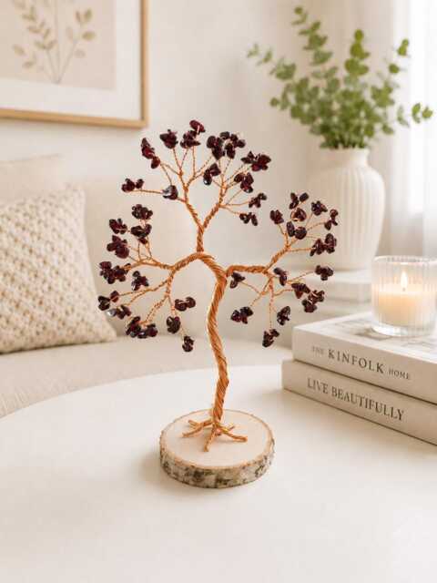 2nd Anniversary Garnet Crystal Tree, January Birthstone Gift, Gold & Red Home Decor - image 1