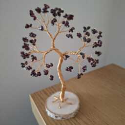 2nd Anniversary Garnet Crystal Tree, January Birthstone Gift, Gold & Red Home Decor - thumbnail 2