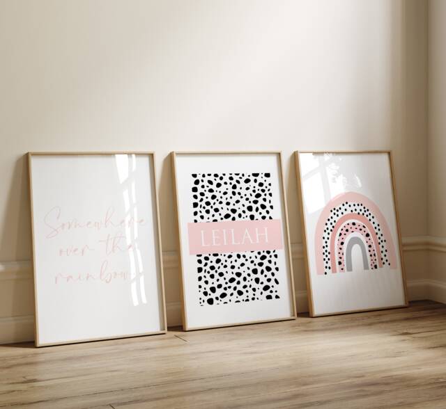 Rainbow Prints, Dalmatian Print Nursery Blush Pink, Girls Wall Decor, Art, Set Of 3 Prints, Kids Prints - image 1