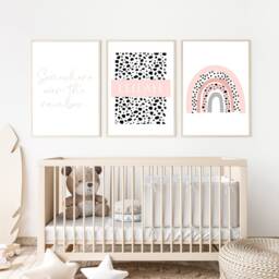 Rainbow Prints, Dalmatian Print Nursery Blush Pink, Girls Wall Decor, Art, Set Of 3 Prints, Kids Prints - thumbnail 3