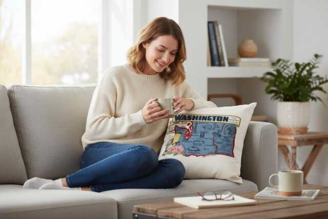 Washington State Pillow With Feather Insert - image 1