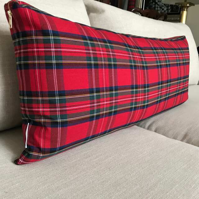 Oversized Red Plaid Lumbar Pillow Cover - Christmas Pillow, Plaid, Skinny Extra Long Lumbar, Stewart Tartan - image 1