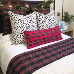 Oversized Red Plaid Lumbar Pillow Cover - Christmas Pillow, Plaid, Skinny Extra Long Lumbar, Stewart Tartan - thumbnail 2