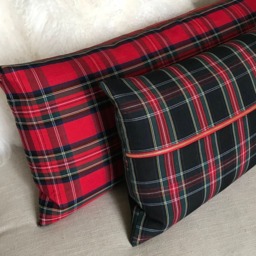 Oversized Red Plaid Lumbar Pillow Cover - Christmas Pillow, Plaid, Skinny Extra Long Lumbar, Stewart Tartan - thumbnail 4