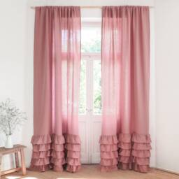 Dusty Pink Linen Ruffled Curtain Panel Made Of Medium - 160 G/M2. For Living Room Or Children's Room - thumbnail 2