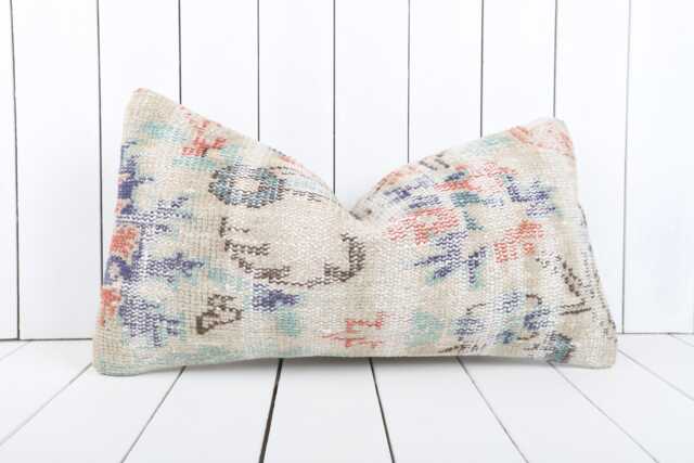 Vintage Turkish Kilim Lumbar Pillow Cover Bohemian Sofa Accent - 12x24 - image 1