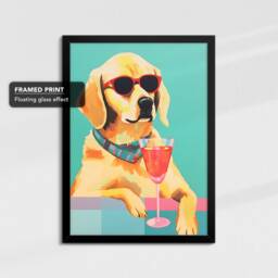 Vibrant Golden Retriever Drinking Glasses Painting Framed Poster Print & Canvas Wall Decor Art Bedroom Home Interior Dog Lover Gift - thumbnail 2