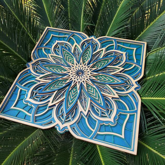Square Mandala Wood Wall Art, Layered Spiritual Decor - image 1