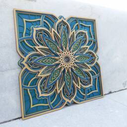 Square Mandala Wood Wall Art, Layered Spiritual Decor - thumbnail 2
