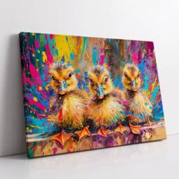 Colorful Ducklings Abstract Oil Animal Duck Painting Splatter Style Wall Art Framed Canvas Poster Print, Home/Office Room Decor Gifts - thumbnail 2