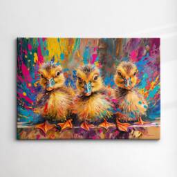 Colorful Ducklings Abstract Oil Animal Duck Painting Splatter Style Wall Art Framed Canvas Poster Print, Home/Office Room Decor Gifts - thumbnail 3