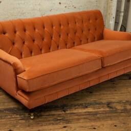 3 Seater Orange Velvet Fabric Chesterfield Sofa, British Handmade - thumbnail 2